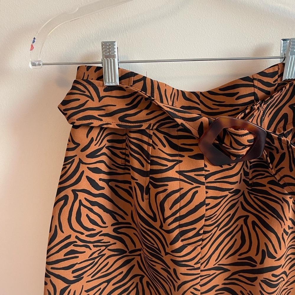 ZARA Brown Zebra Print Skirt With belt - Picture 3 of 4